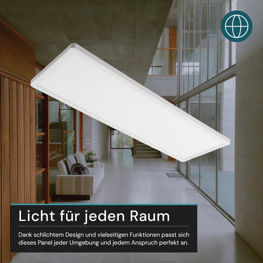 LUXULA 5er Pack LED Panel 58x20 cm Weiß, 24W 2200lm, IP44 Feuchtraum, LED Deckenleuchte dimmbar mit Fernbedienung, Deckenpanel dimmbar, Deckenleuchte flach rechteckig, Deckenlampe Badezimmer