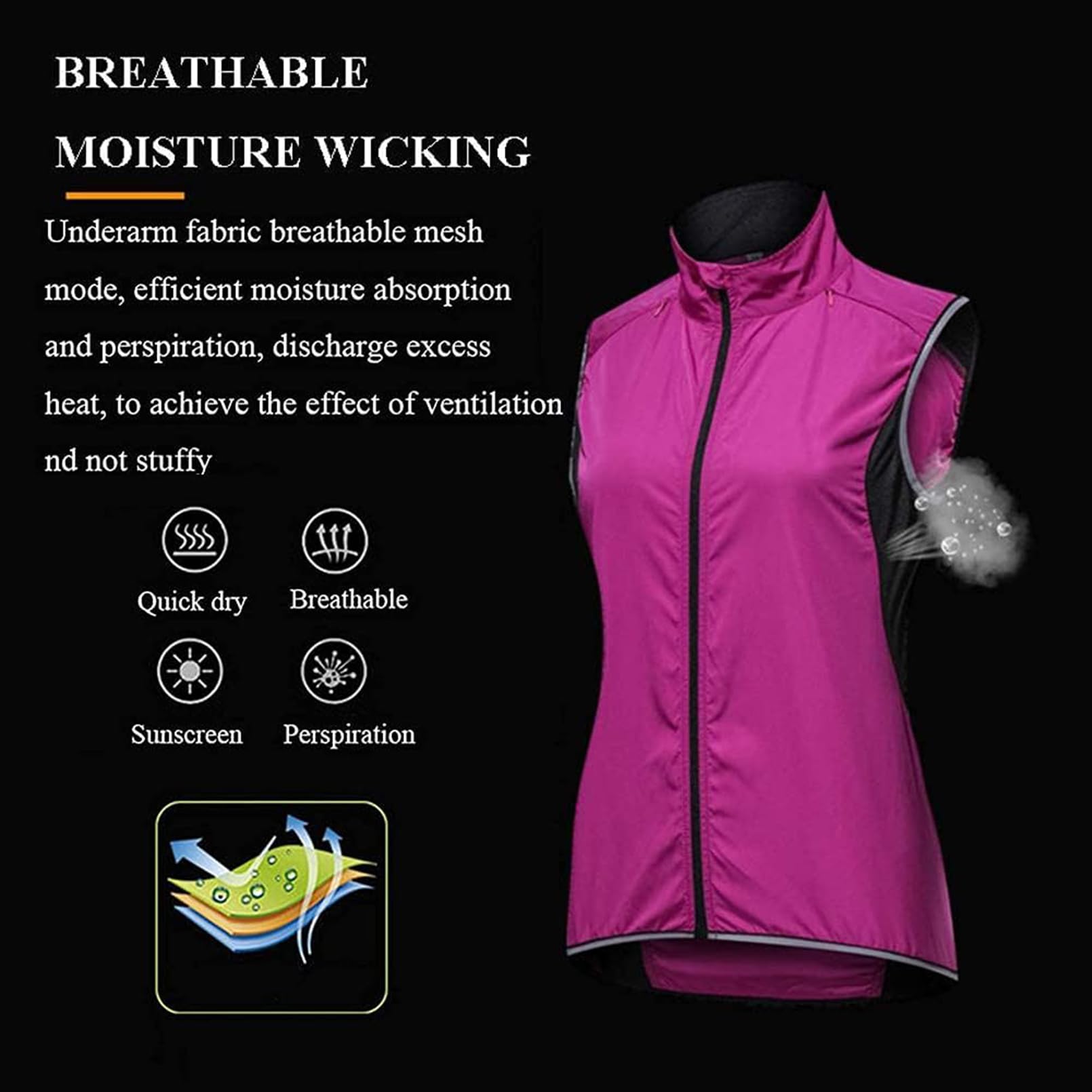 Gilet de Cyclisme pour Femme sans Manches Coupe-Vent Hauts Cyclisme Maillots de Cyclisme Respirants Gilet Cyclisme Réfléchissant Haute Visibilité Course Légères Respirantes,Purple-XL
