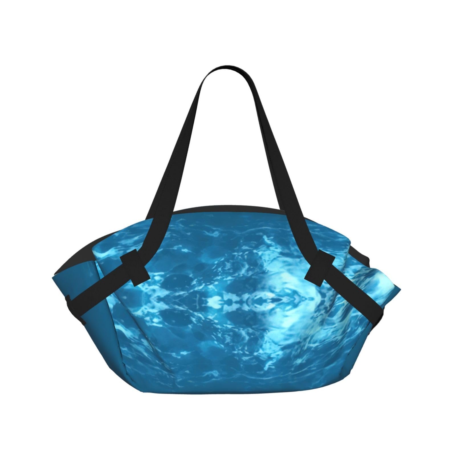 WYCZHY Blue Ocean Sea Wavy Seascape Printed Foldable Round Picnic Blanket Converts to Carry Bag, 37in Mat for Camping Date Night