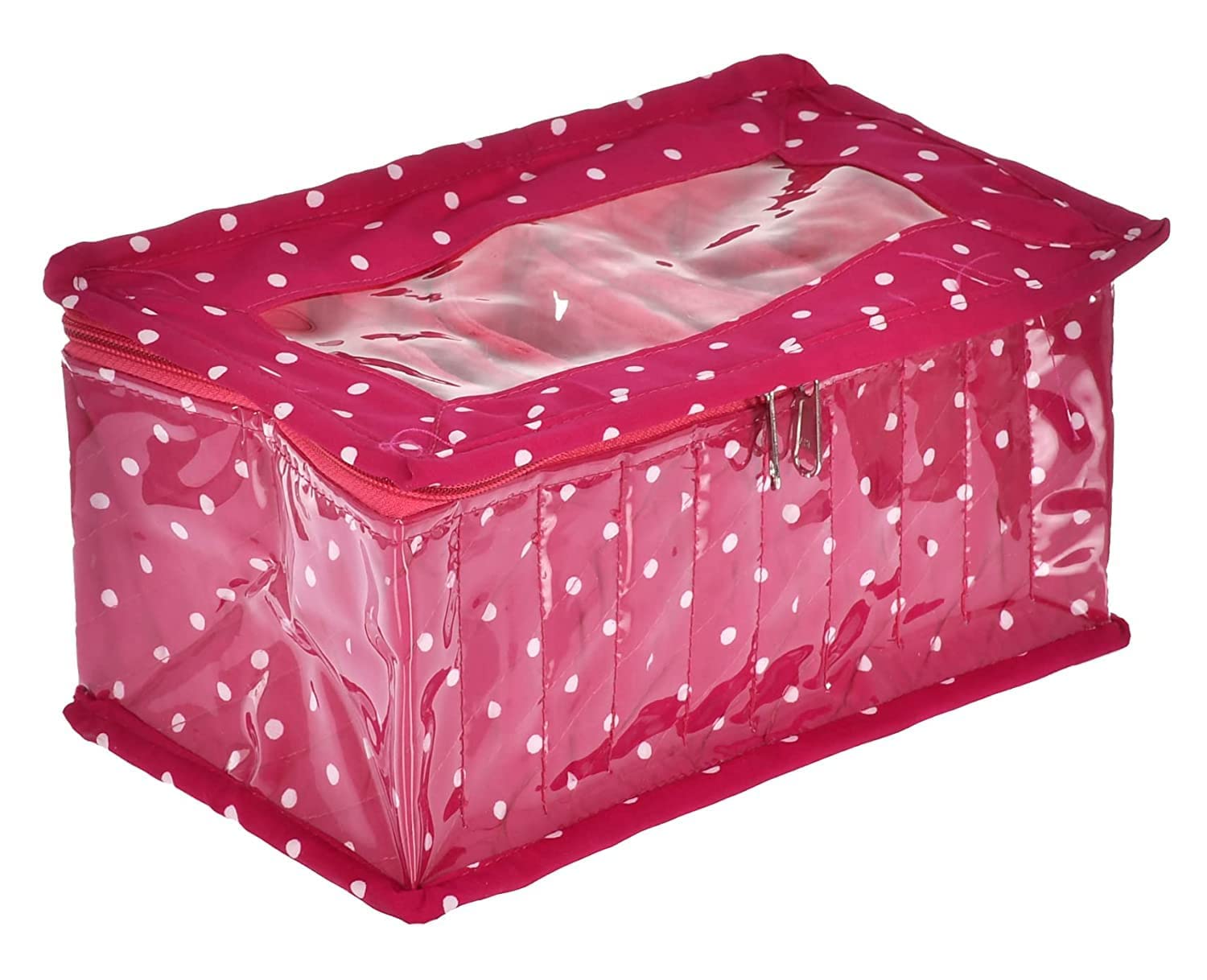 Amazon Brand – Solimo Laminated PVC Jewellery Organizer With 10 Tranasparent Pouches – Pink Dotted