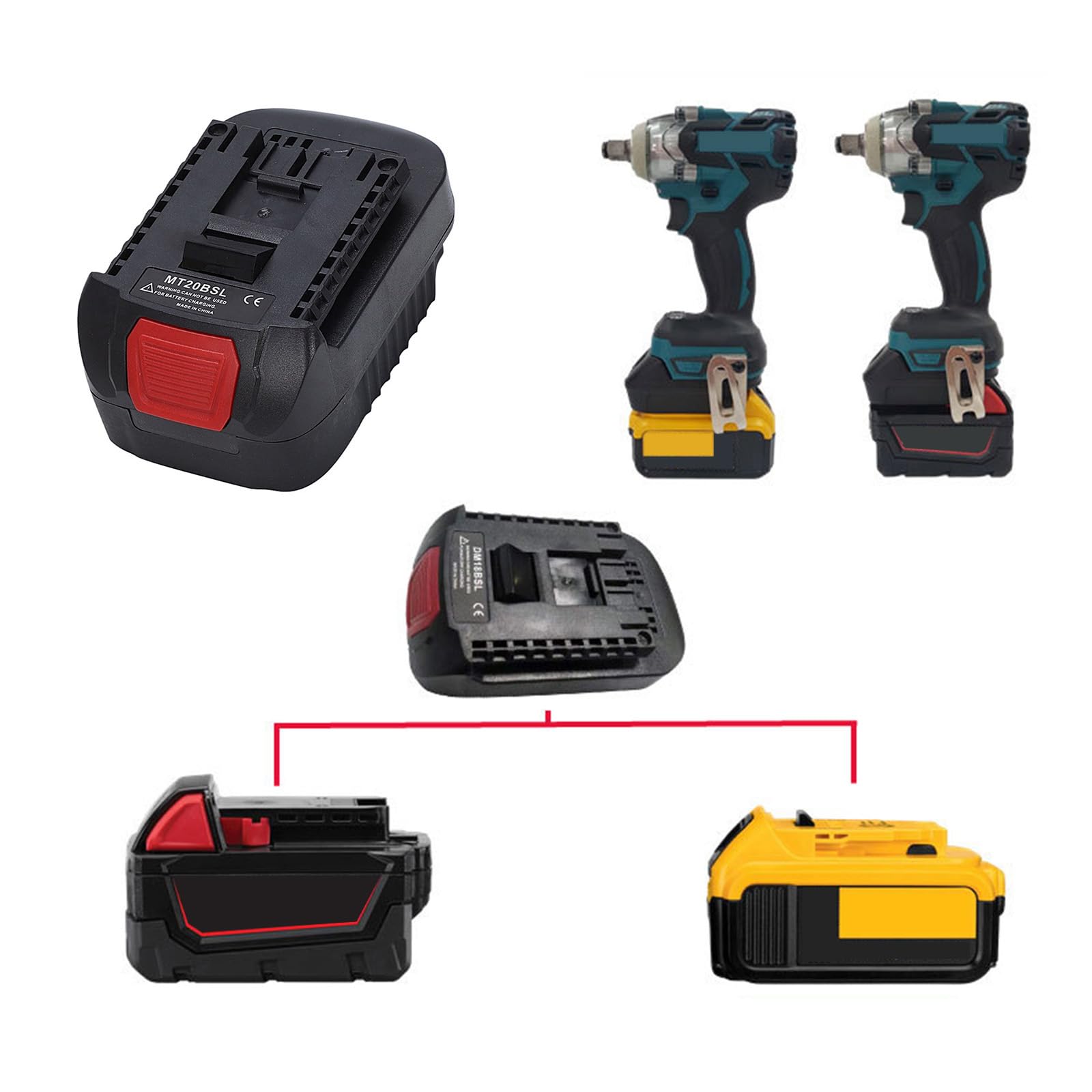 Para baterías de 18 V, fácil de transportar, carcasa de plástico resistente, adaptador general para herramientas eléctricas, fácil instalación de baterías a adaptadores de herramientas