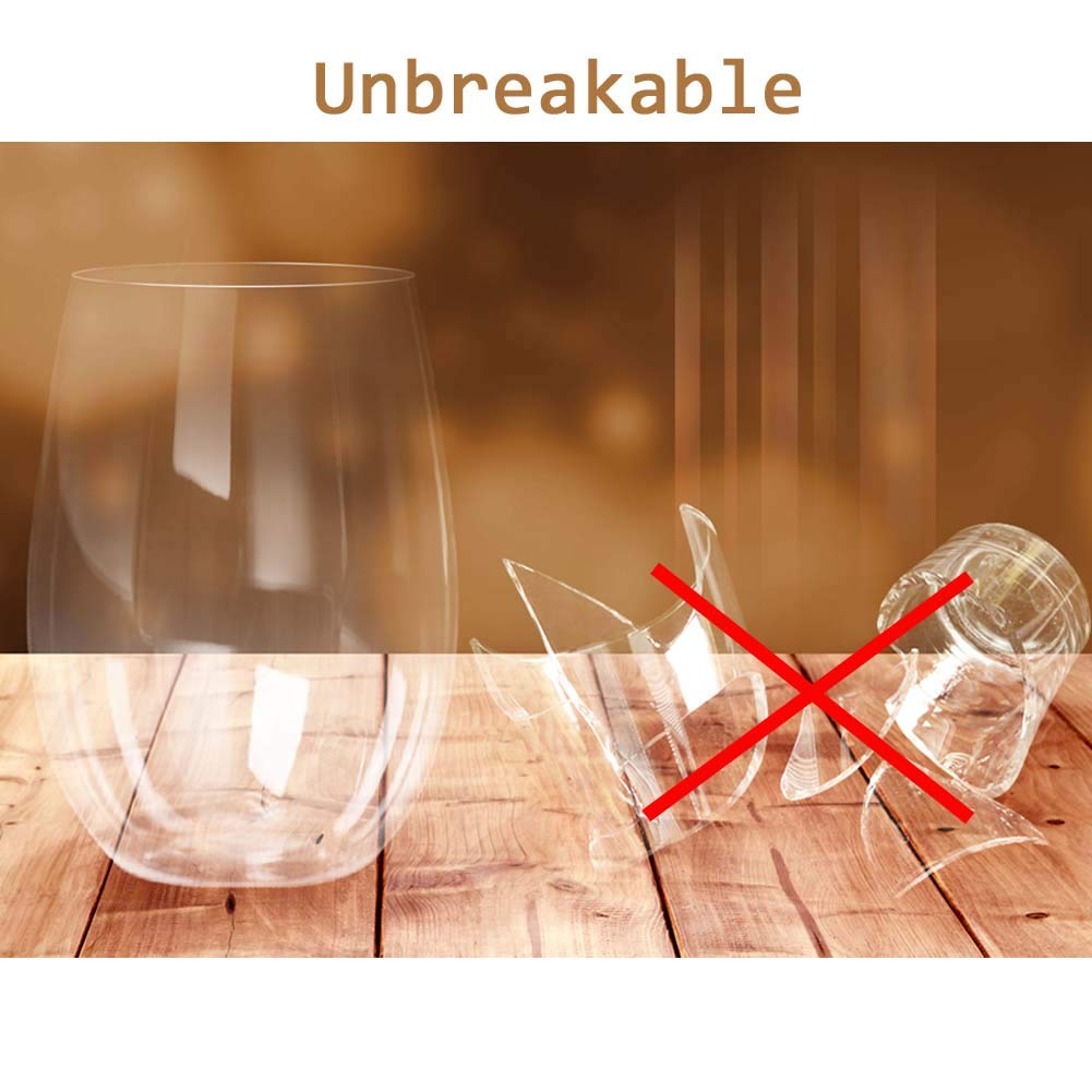 CANDeal Bicchieri da Vino Senza Stelo 450 ml Set da 4 copoliestere plastica infrangibile Bicchieri di Vino Rosso Lavabile in lavastoviglie