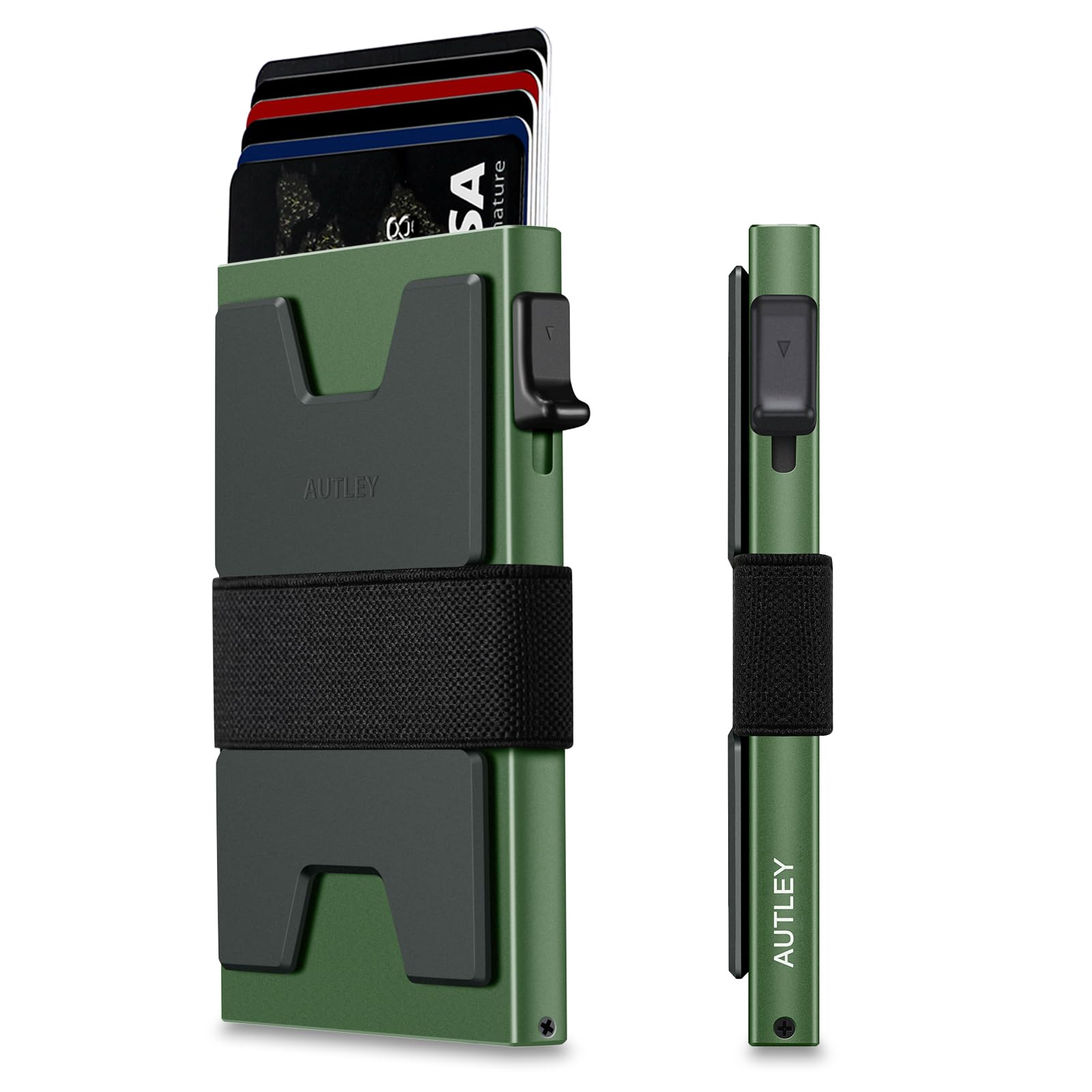 AUTLEY Slim Wallet For Men, Minimalist Mens Wallet Pop Up Wallet, Rfid Blocking Credit Card Holder Wallet with Cash Band (Green)