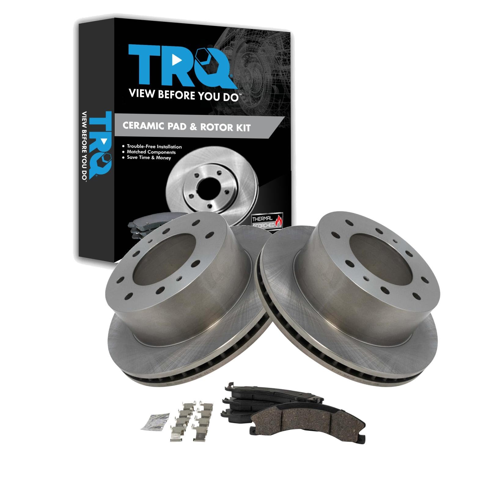 TRQ Rear Brake Pad and Rotor Kit Brake Pads Rotor Ceramic Compatible with 2011-2019 Chevrolet Silverado 2500 HD Silverado 3500 HD 2016-2019 Suburban 3500 GMC Sierra 2500 Sierra