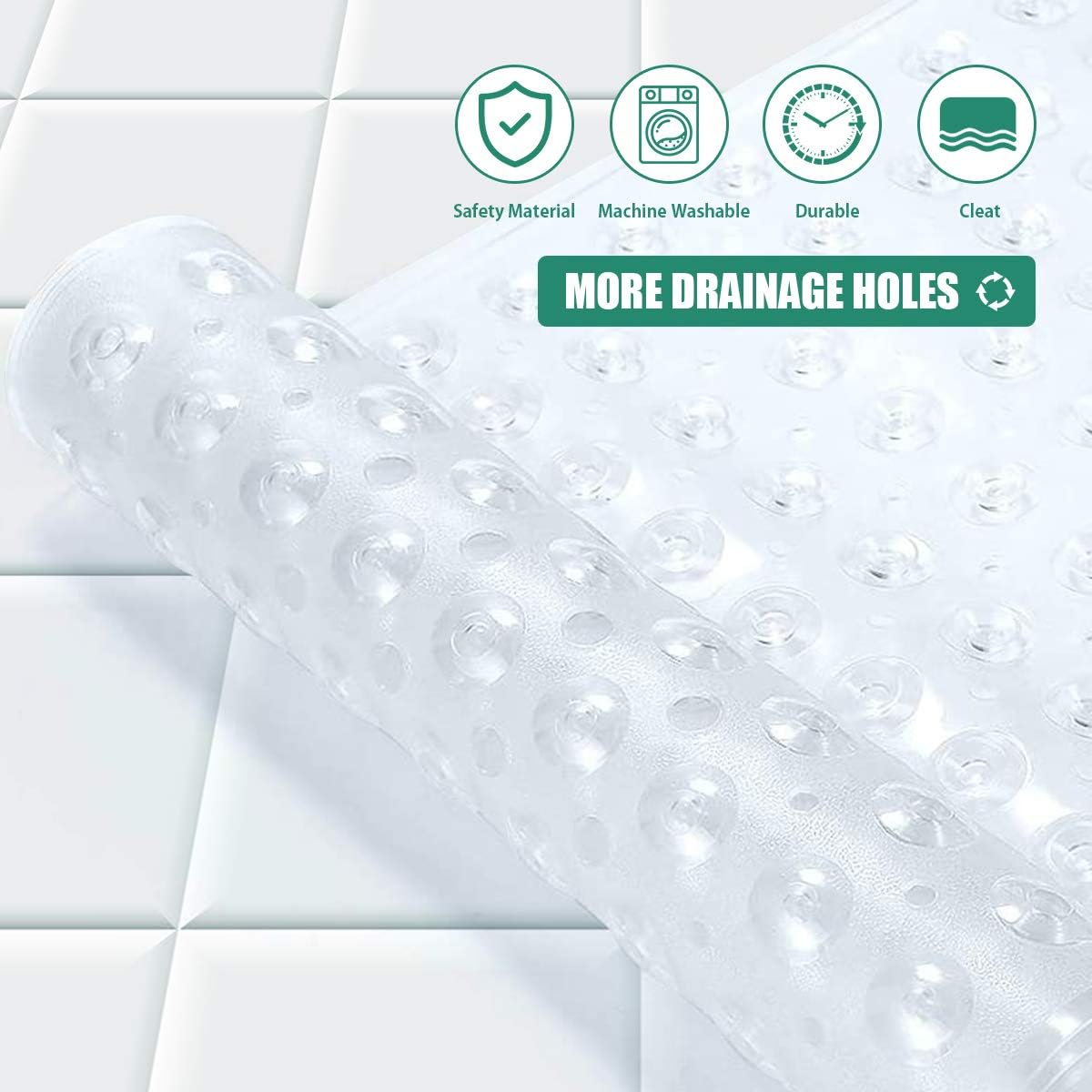 AIOMEST Extra Long Bathtub Mat, Non-Slip Shower Bathroom Mats, Drain Hole with Suction Cup (39 x 16 inch, Clear): Home & Kitchen