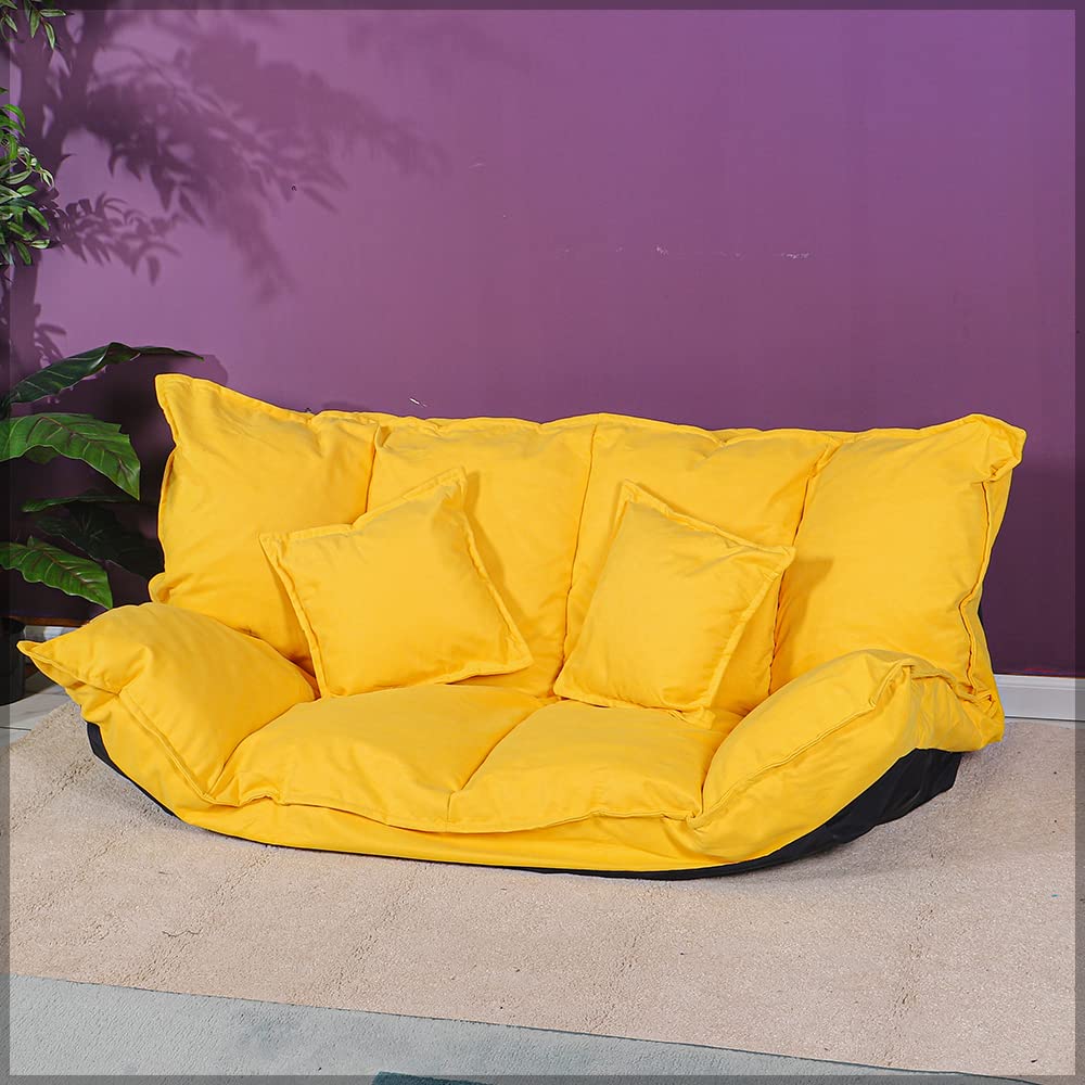 YAHOME Reclining Japanese Futon Lazy Sofa Bed Bedroom Adults Home Decor Nordic Style Soft Corduroy Couch (Orange)