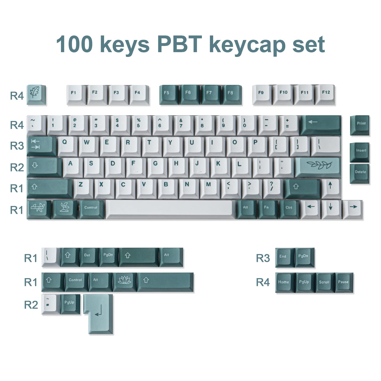 Sunzit PBT Keycaps 100 Touches Cherry Profile Dye Sublimation Botanical Keycaps pour Disposition ISO/ANSI 61/64/68/87 Gateron MX Commutateurs Clavier mécanique