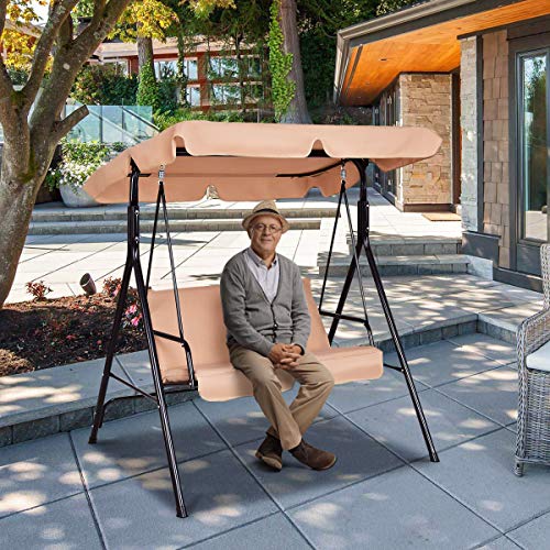 Image of Tangkula 2 Person Porch Swing, Outdoor Swing with Removable Cushions, Solid Steel Structure, Patio Swing with Adjustable Canopy for Porch, Backyard, Garden, Balcony Beige