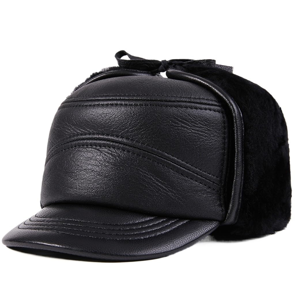 Gorro de Invierno para Hombre, Grueso, cálido, para Exteriores, con protección auditiva, de algodón, de Cuero (D 7), D-7 (D 7 1/4)