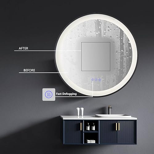 Miniatura 10 de HYJS DEC. Espejo de baño LED ovalado de 24 x 32 pulgadas, espejo LED inteligente para pared de baño, espejo de tocador iluminado ovalado con luz de