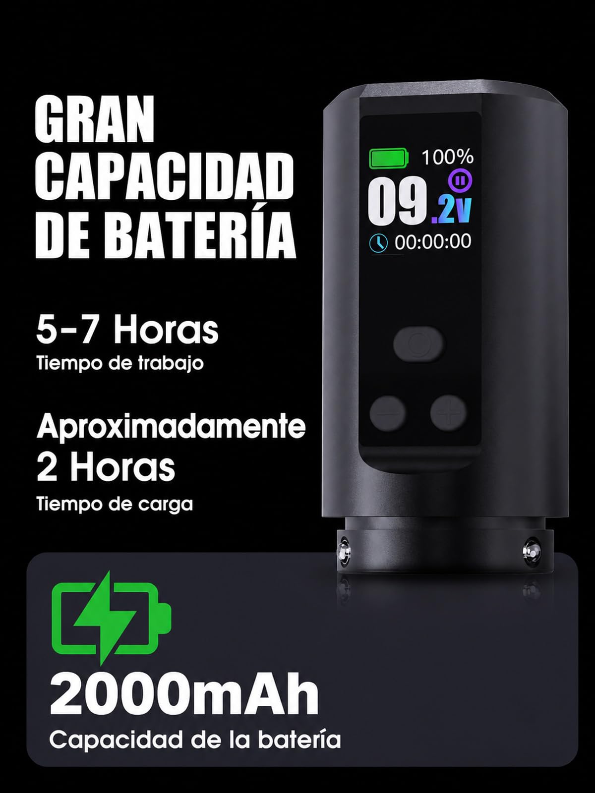 Mast Fold2 Pro Pen Máquina de Tatuaje Rotary Inalámbrica Tattoo Gun 7 Stroke Length de Batería 2000mAh Powerful Motor by Mcore Smart Display Screen para Artistas Profesionales (WQP-076-11)