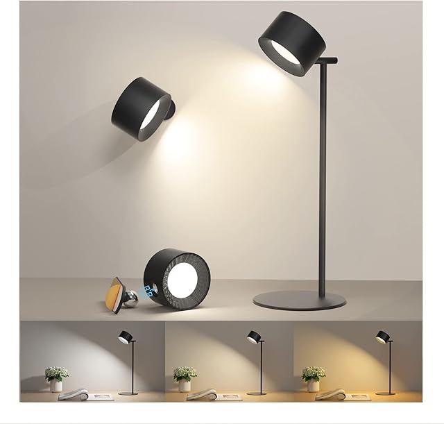 Coollamp LED Desk Lamp, Eye Caring Table Lamp, Dimmable Bedside Lamp with 3 Lighting Modes&3 Brightness Levels, Touch Control, Rechargeable Desk Light for Home Office Bedroom Reading Study Work