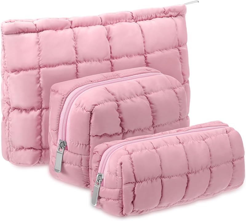 Necessaires de maquiagem acolchoadas Huhumy, rosa, tamanhos variados, Pacote com 3