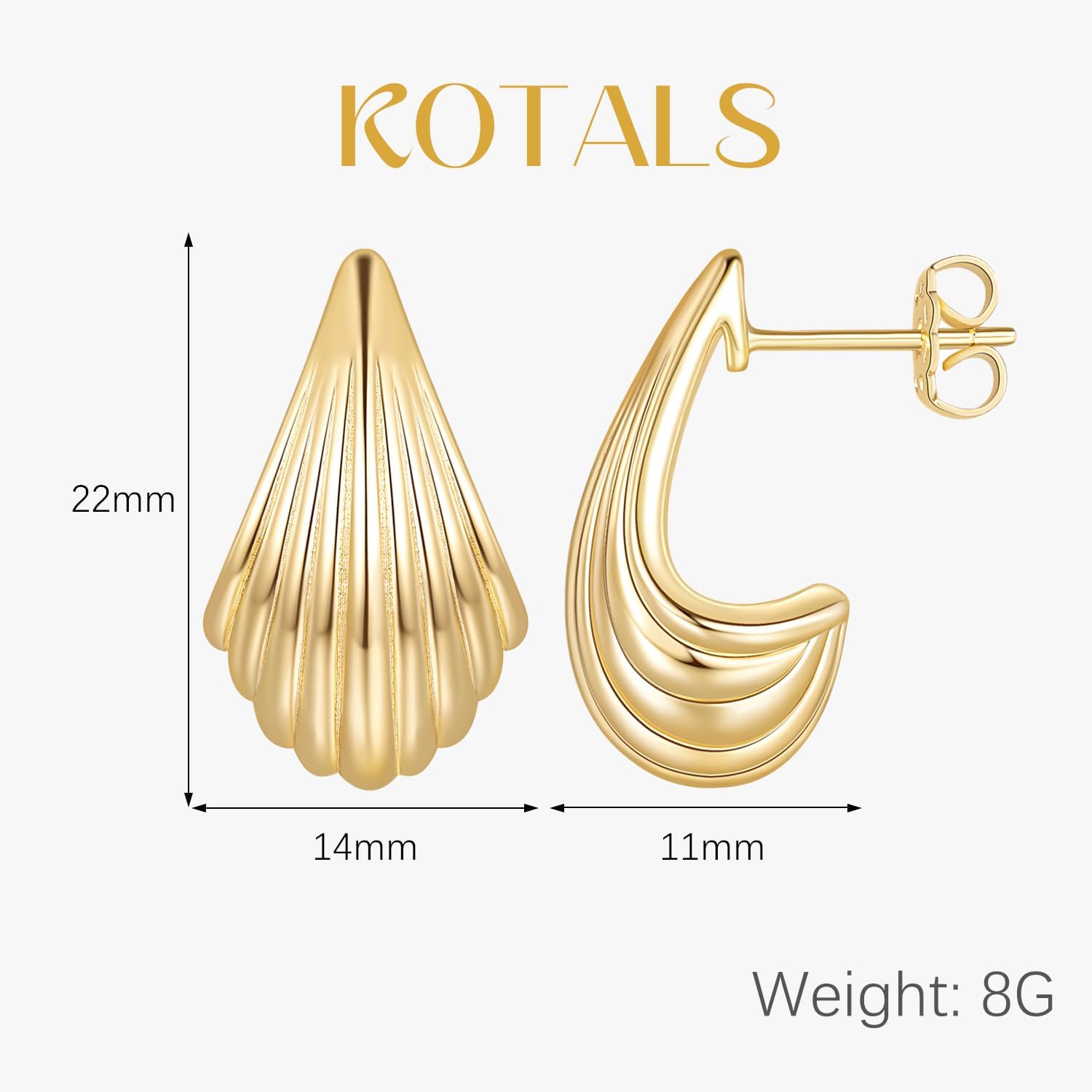 Gold Earrings 14K Gold Hoop Earrings for Women Studs Shell-Inspired Style That Stands Out Shell Stud Earring for Women - Image 2