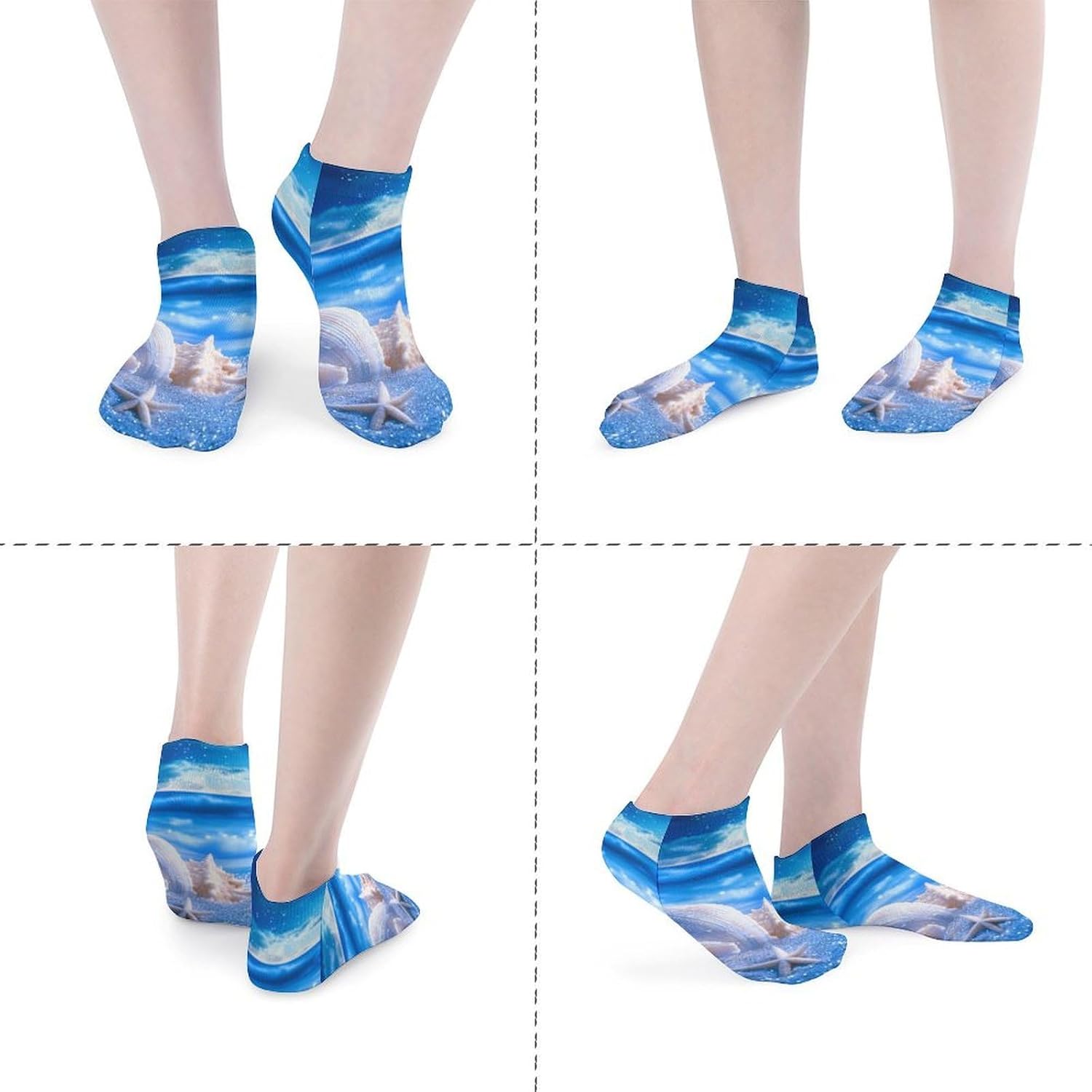 Beach Seashell 5 Pairs Ankle Socks Athletic Low Cut No Show Short Socks for Men Women