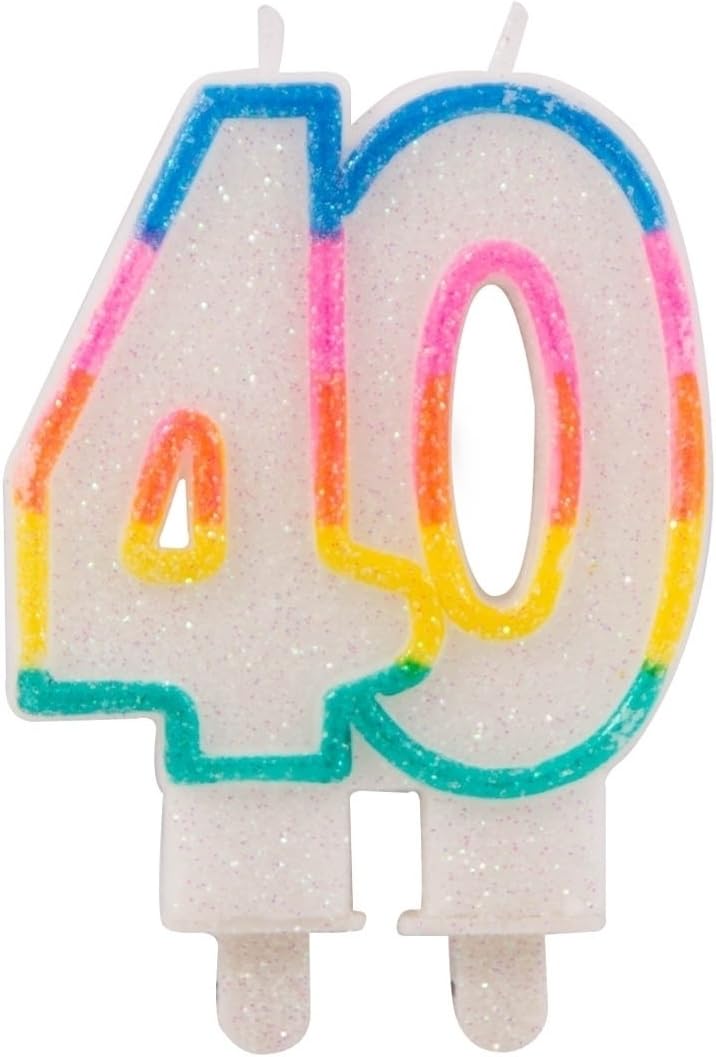 Folat22894 40th Birthday Glitter Candles with 2 Holders, Multi Colours, Zahl 40