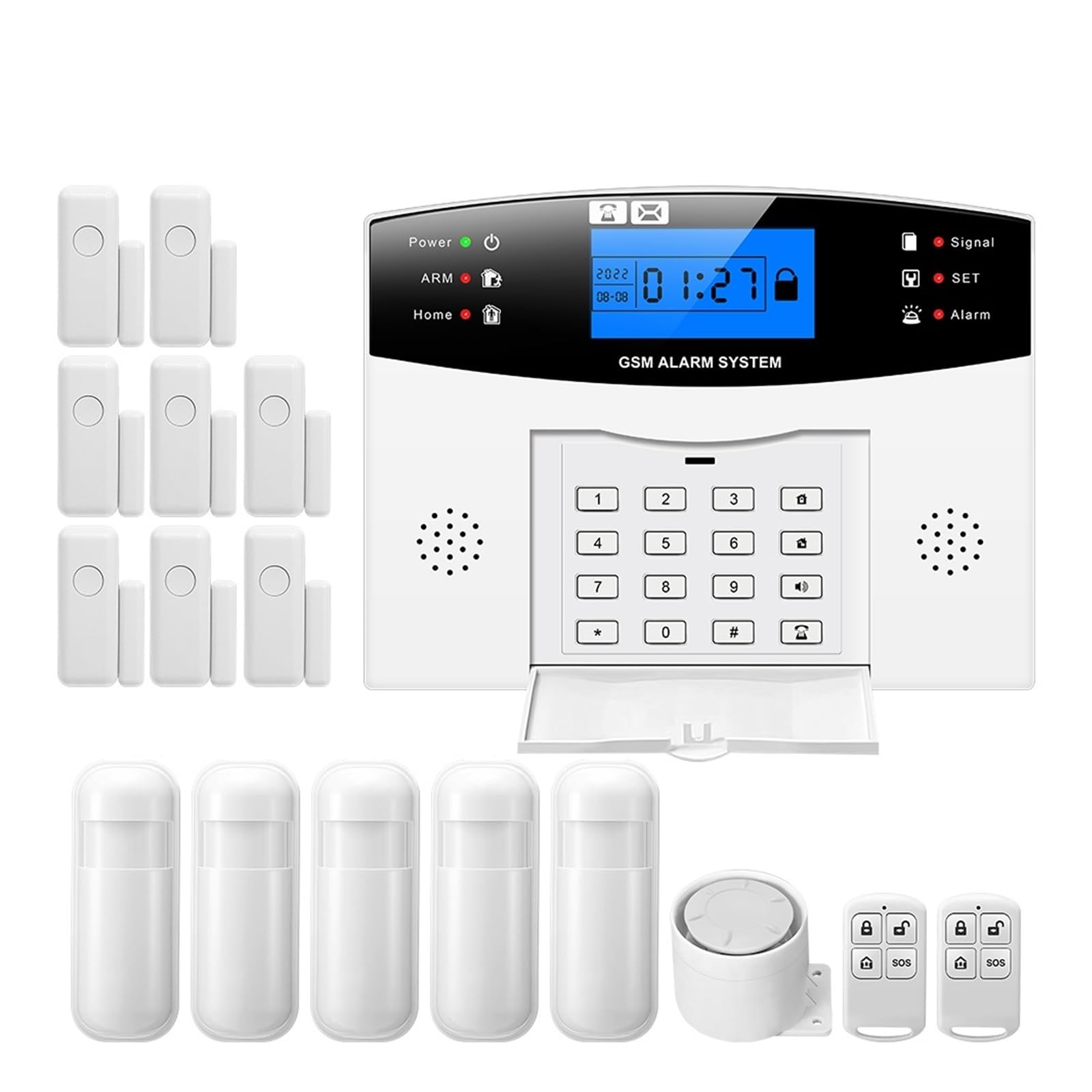 Alarma Inteligente, Alarma de seguridad GSM, alarma antirrobo for hogar inteligente inalámbrico 433MHz, Control por aplicación, Detector movimiento, Sensor puerta con teclado(Set 6)