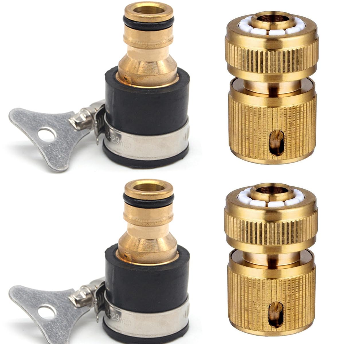 Uni-Fine Shop 2 Pairs Garden Hose Quick Connector Kit - Brass Material, 12-18Mm Size, Quick-Connect Type, Ideal For Garden Hoses & Accessories