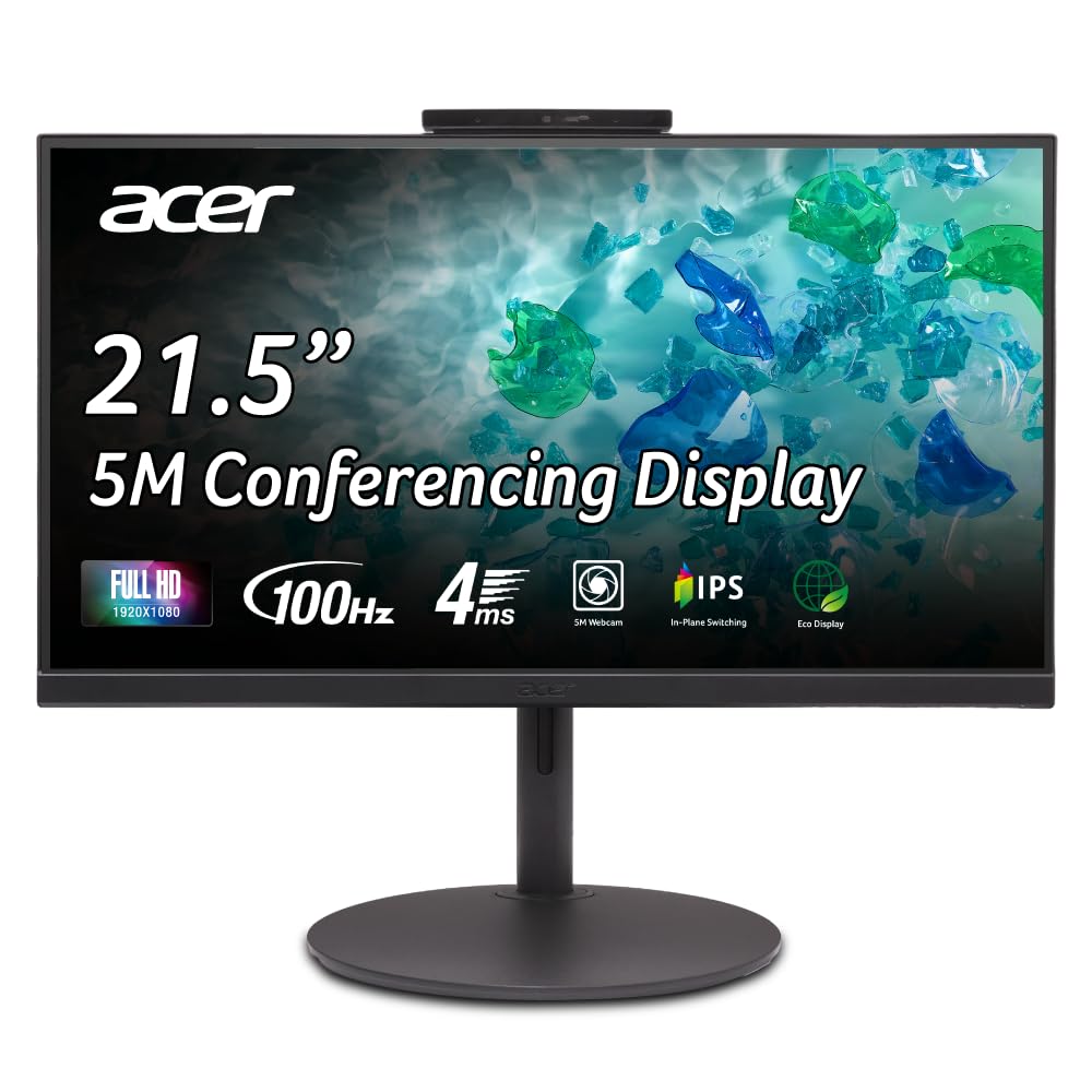 acer B227Q D1 21.5 Inch IPS Full HD Backlit LED Monitor I Full HD Adjustable Webcam, MIC Support I 100Hz I Tilt, Swivel and Height Adjustment I HDMI, VGA & USB 2.0 I Eye Care I Stereo Speakers