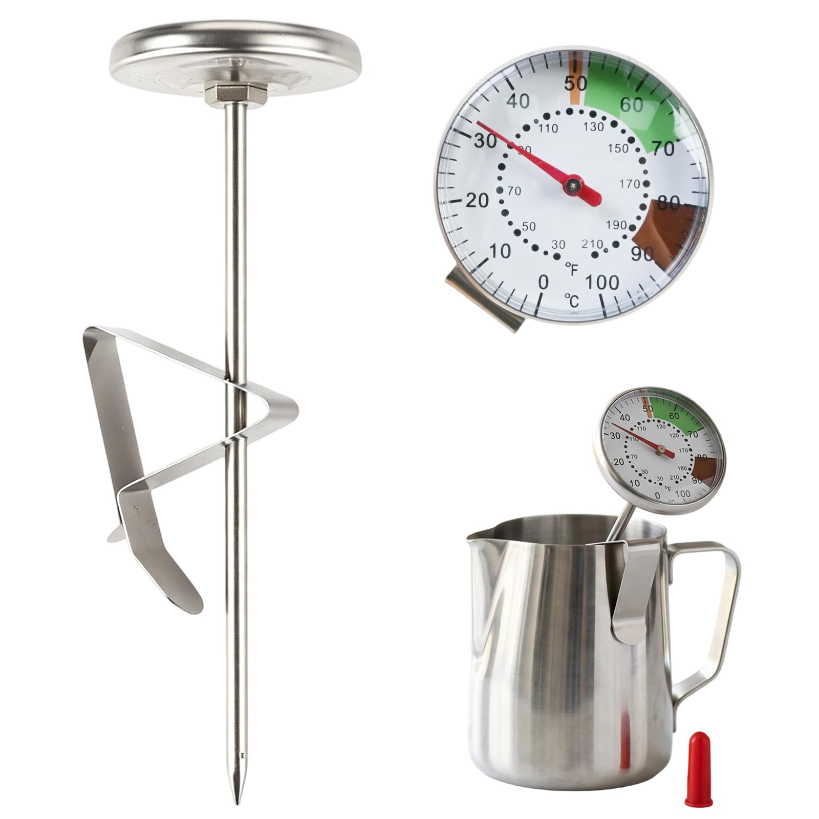 Milk Thermometer with Extended Probe Cover, 0-100°C Temperature 12cm Probe for Coffee, Frothing Jug and Cooking, Stainless Steel Barista Accessories
