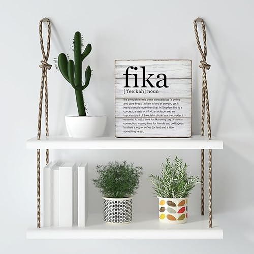 Miniatura 5 de Fika Definition Art - Letrero de madera para escritorio sueco, decoración del hogar para escritorio, mesa, estante de 5 x 5 pulgadas