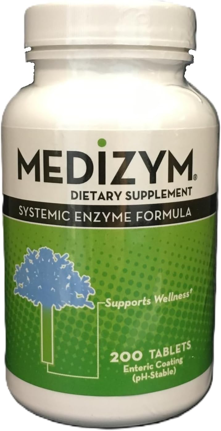 Medizym Naturally Vitamins, Systemic Enzyme, Support for Healthy Inflammation Response, Immune System & Joints with Pancreatin, Papain, Bromelain, Trypsin, Rutin - Gluten, Dairy Free, 200 Tablets
