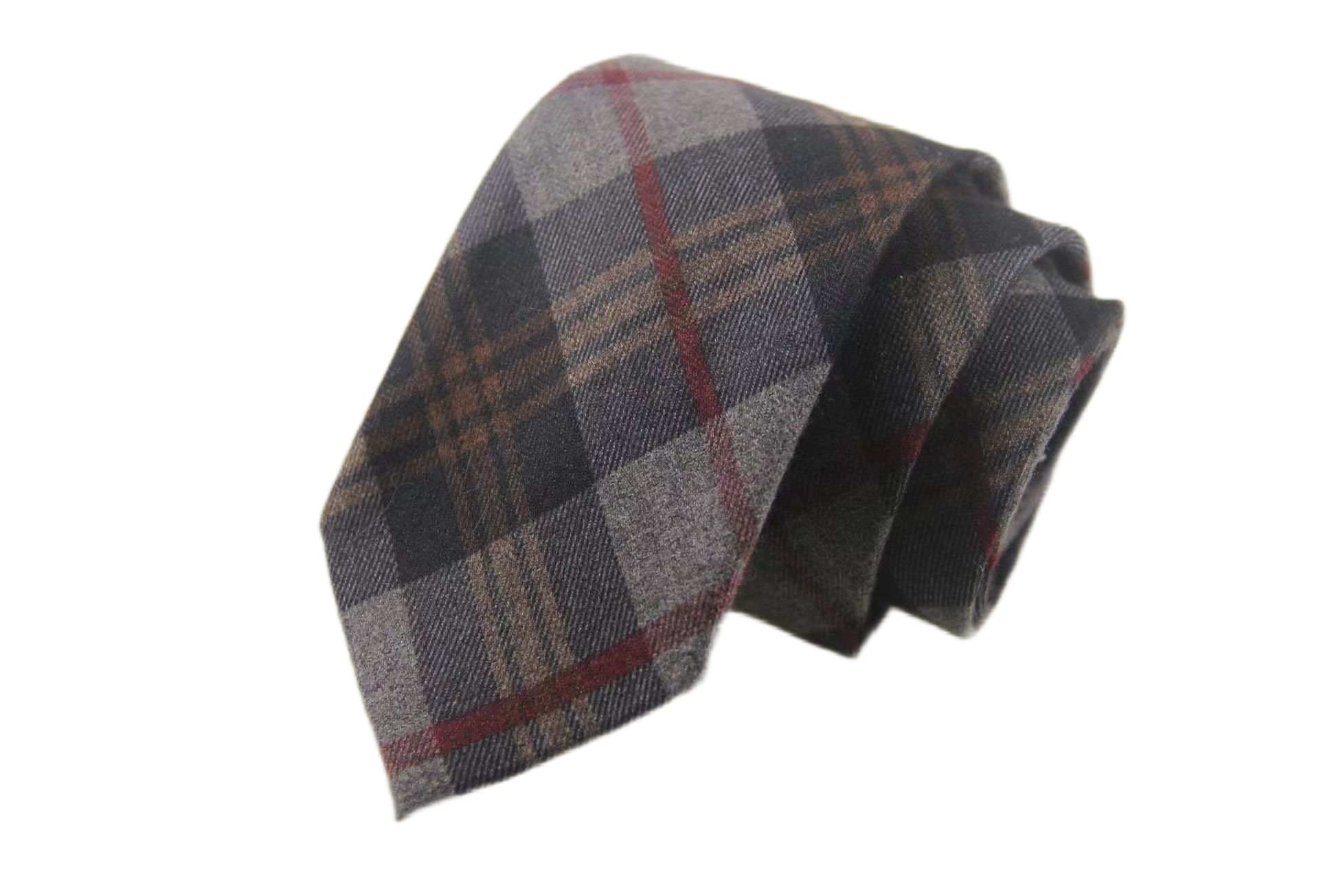 Wool Tartan Tie Country Tweed Scottish Style Plaid Grey Woven Skinny Smart
