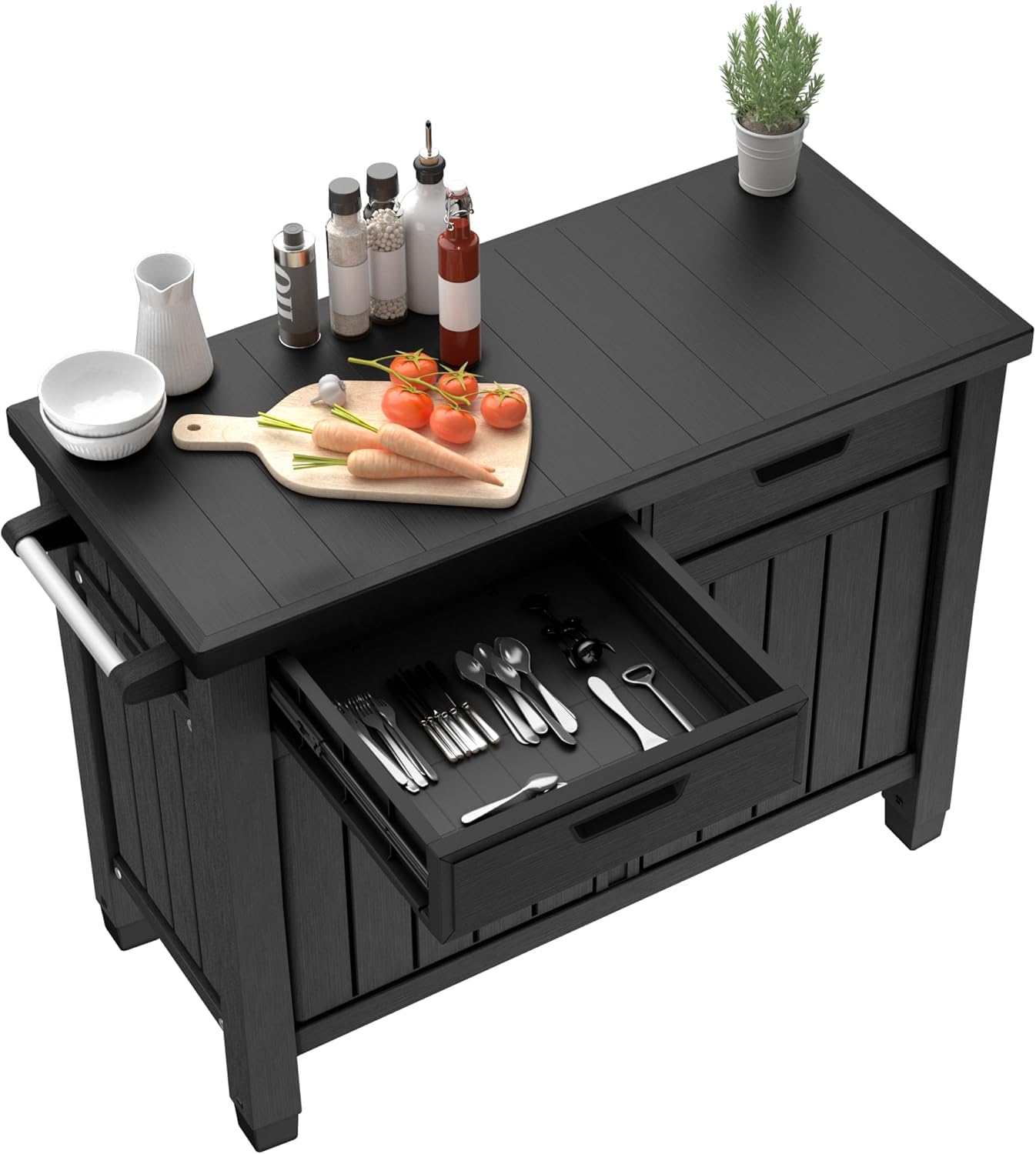 Tavolino per Barbecue 134x90x52 cm con Cassetti e Accessori Keter Unity XL Grafite