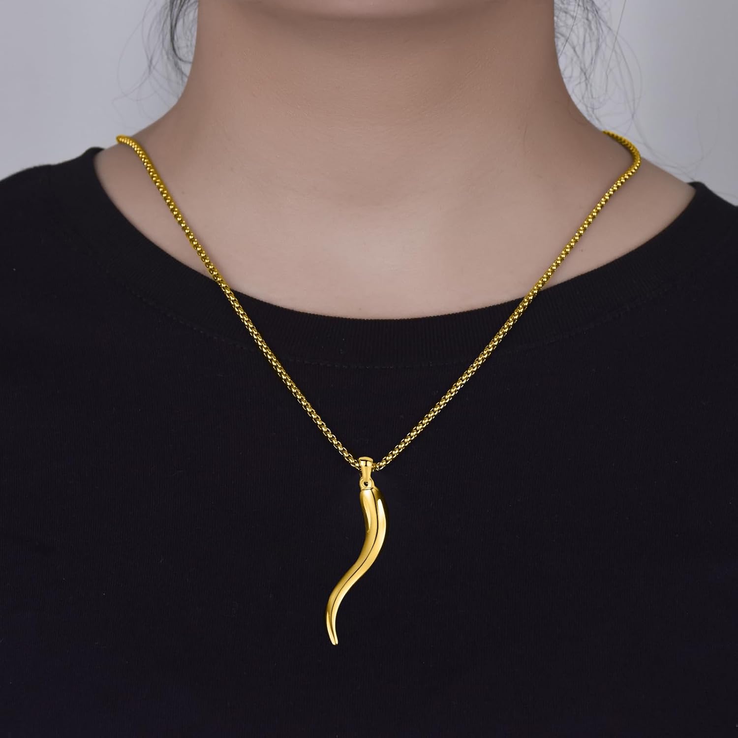 Italian Horn Pendant Necklace for Women Men Silver/Gold Plated Stainless Steel Cornicello Necklace Protection Necklace Chains with Pendant Italian Charm Talisman with Gift Box - Image 4