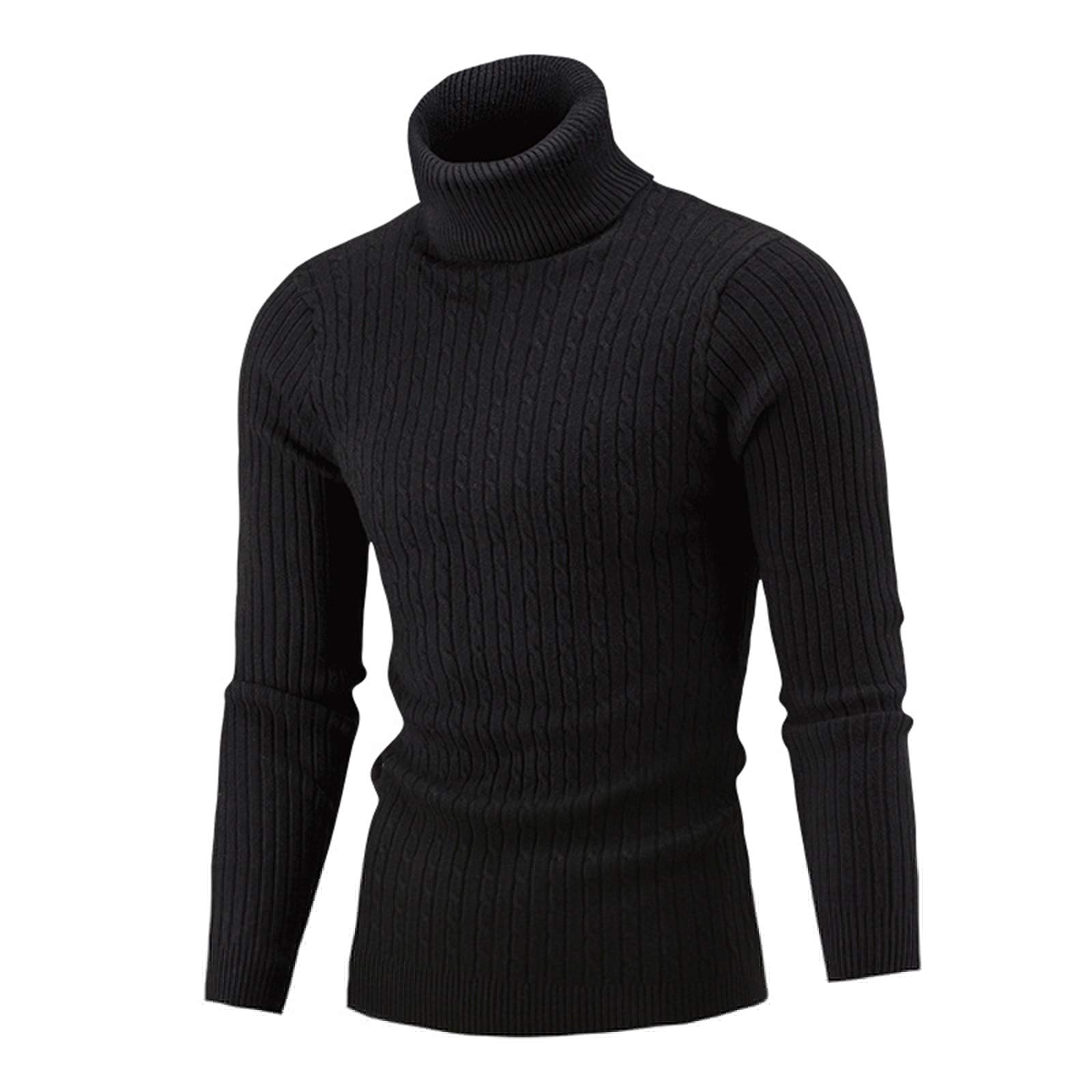 LEOCLOTHO Men's Basic Turtleneck Pullover Thermal Fine Knit Jumper Ribbed Cuffs Sweater Tops Black XS
