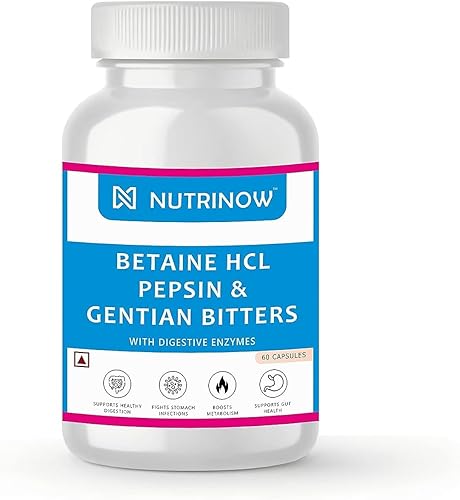 Betaína HCL Pepsina Gentian Bitters  con enzimas digestivas  Apoya problemas intestinales saludables, digestión, gases y acidez y aumenta el