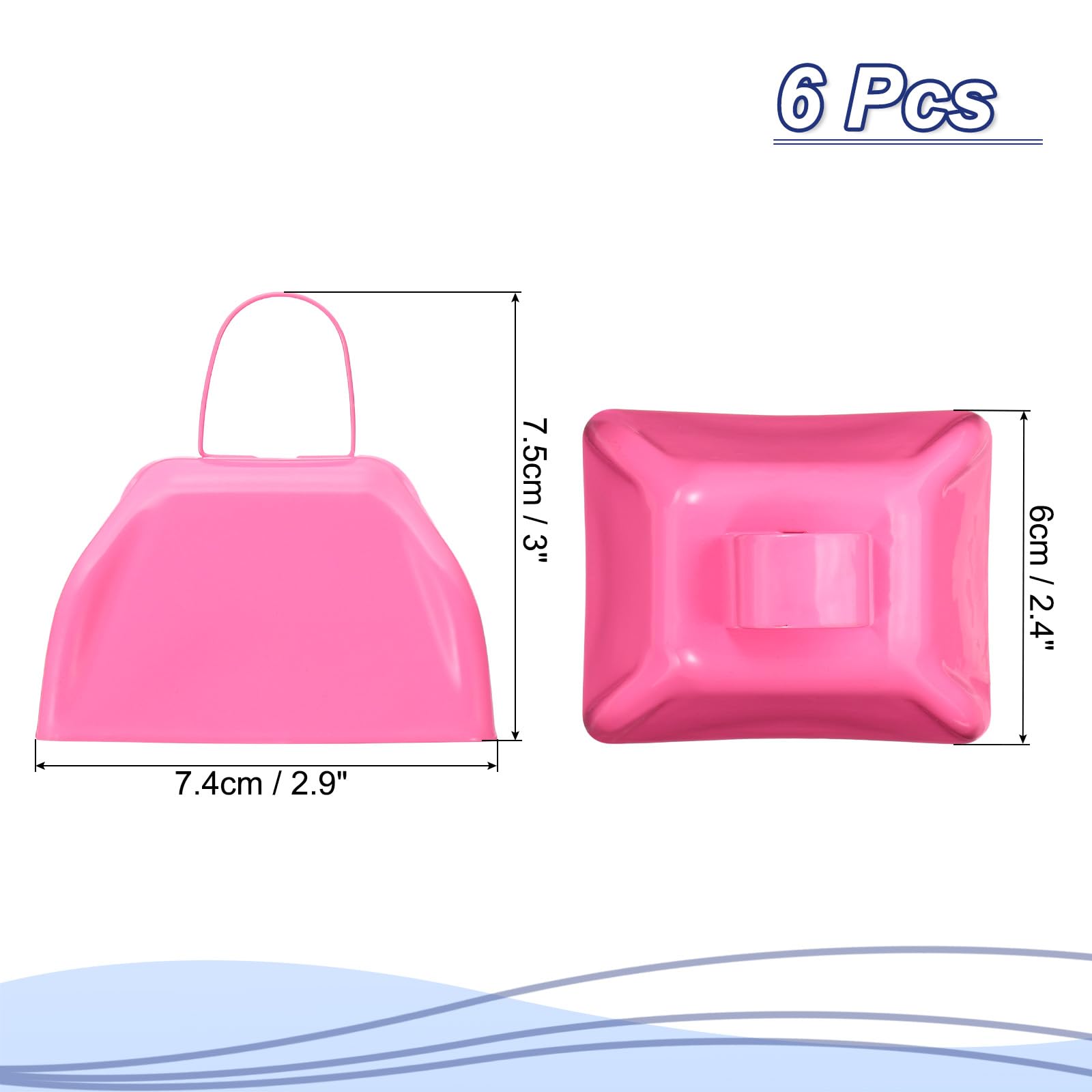 PATIKIL 6pcs Cow Bells for Football Games 3inch Cowbells for Sporting Events Bulk Loud Noise Makers Metal Cow Bell with Handle for Cheering Wedding,Pink - Image 2