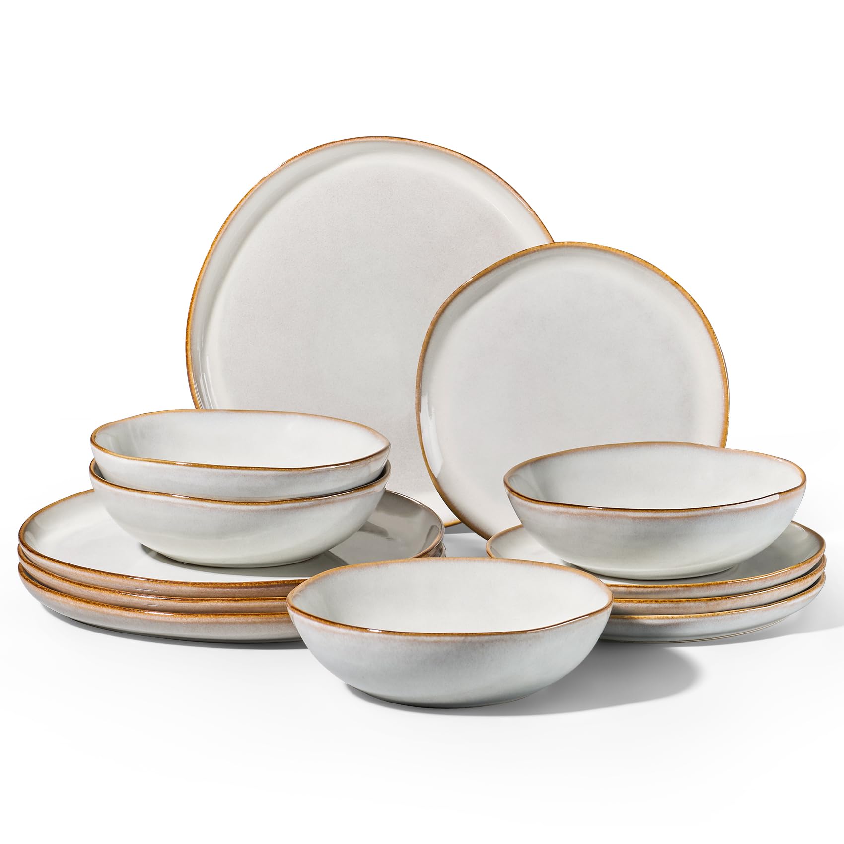 Homikit 12Pcs Dinner Set, Reactive Glaze Stoneware for 4, Cappuccino White