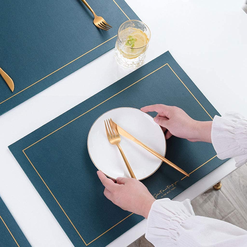 Decoración de mesa, manteles individuales, juego de 4 manteles individuales de piel sintética para cocina y comedor, impermeables y resistentes al aceite, con aislamiento térmico y anti-quemadura