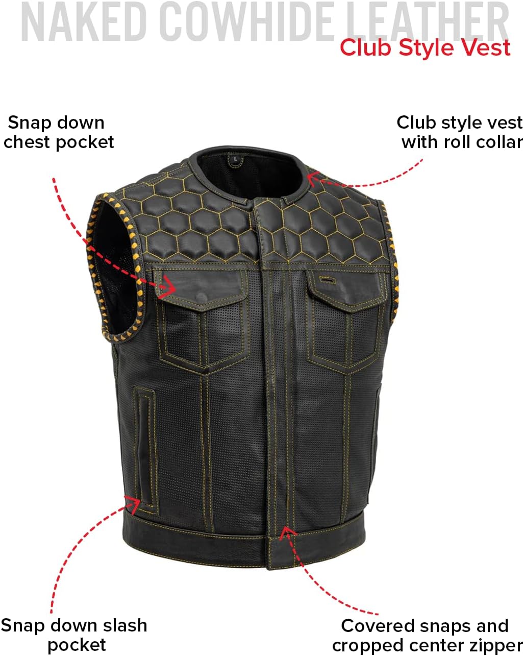 First Mfg Co - Lowside Hornet - Men's Motorcycle Premium Moto Mesh | Perforated Leather Club Style Vest