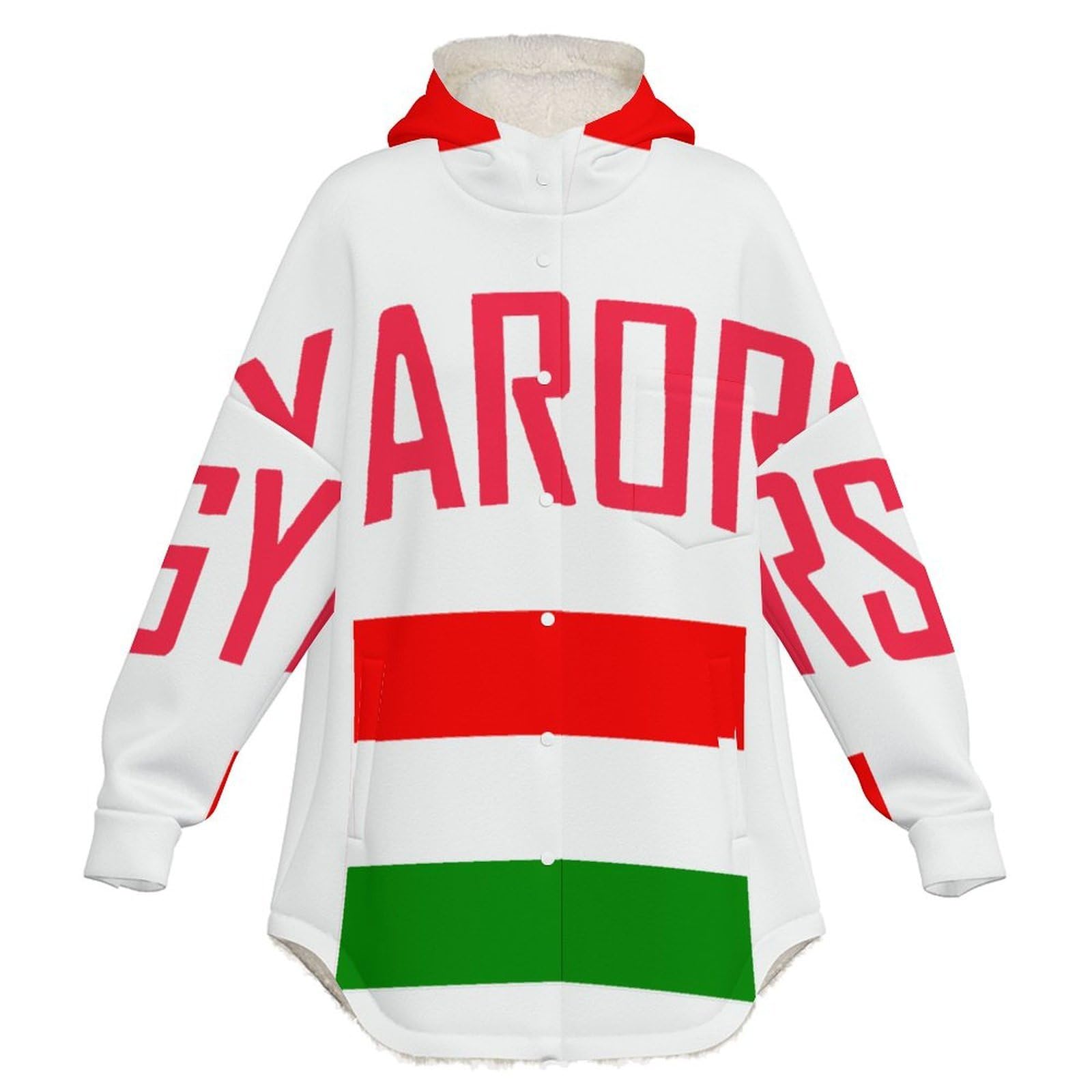 Sudadera Invierno con Capucha de Forro Polar Mujer Bandera Húngara Cálido Hoodies a Manga Larga Felpa Sudadera con Bolsillos, Rojo Y Blanco