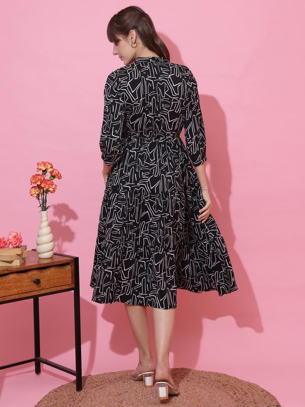 Image of Sheetal Associates Women's Casual 3 /4 Sleeve Crepe Fit and Flare Dress| Comfortable Relaxed Fit Summer Party Dress