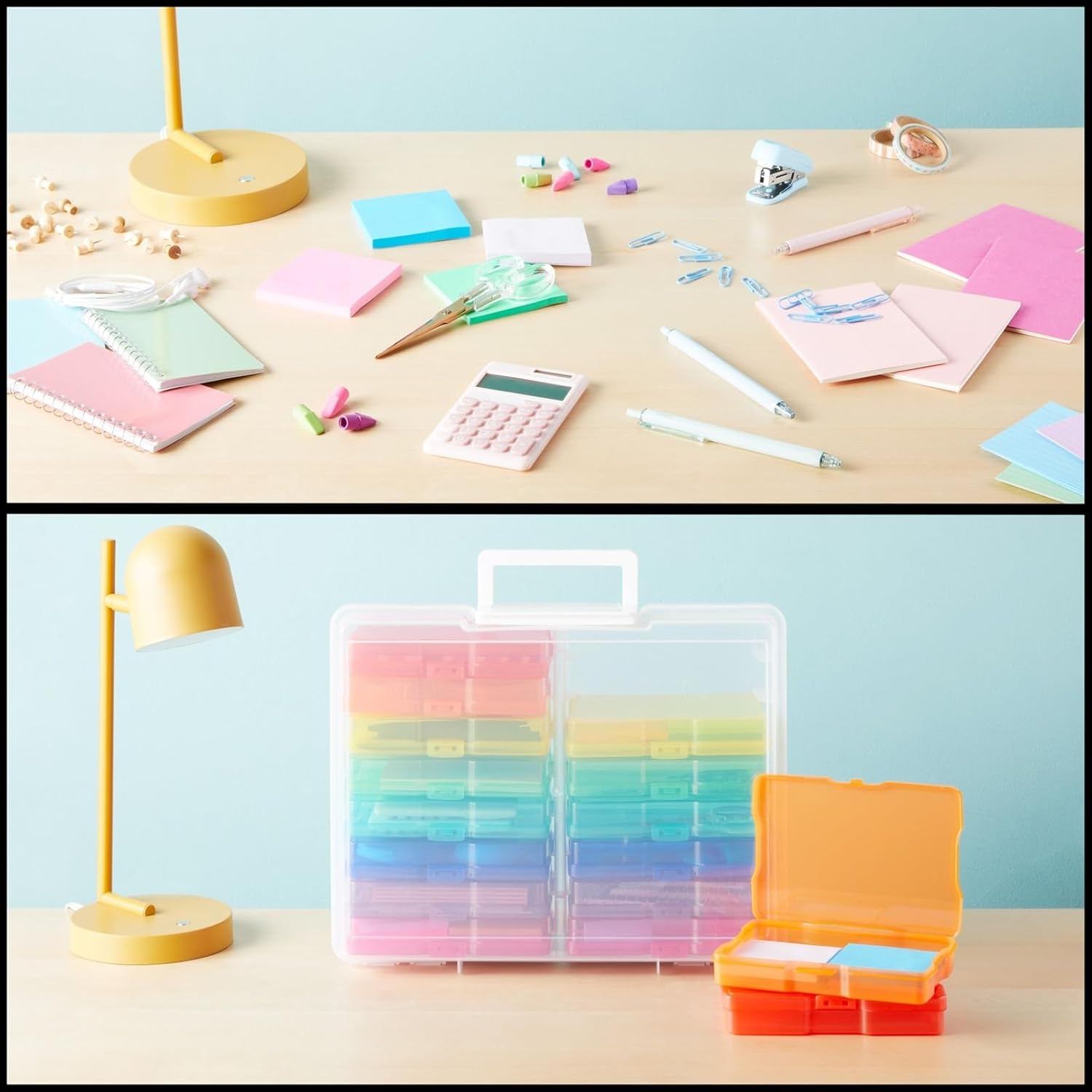 Bright Creations Photo Storage & Organizer Boxes - 4x6, Transparent & Multicolor, 17-Piece Plastic Set with Lockable Handle - Stackable Photo Storage Containers, Holds 1600 Pictures & Craft Supplies