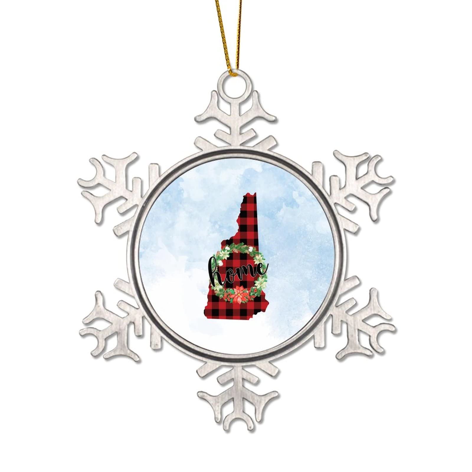 Snowflake Christmas Ornaments Home Red And Black Buffalo Plaid New Hampshire Map US State Ornaments for Christmas Tree Hanging Decoration Xmas Metal Keepsake Holiday Souvenir New Year Gifts