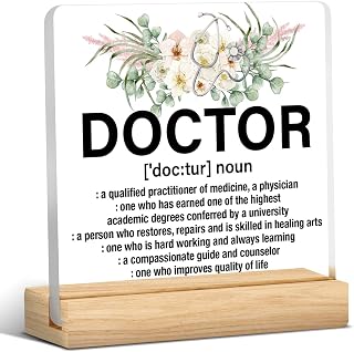 Doctor Gift for Women Doctor Definition Floral Clear Acrylic Sign Medical Graduation Gifts Doctor Appreciation Gifts Decor for Home Hospital Office Table Shelf