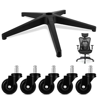 YAYODS 28" Heavy Duty Office Chair Base Replacement with WheelsSet of 5, Desk Chair Base Replacement Universal Gas Cylinder and Caster Sockets