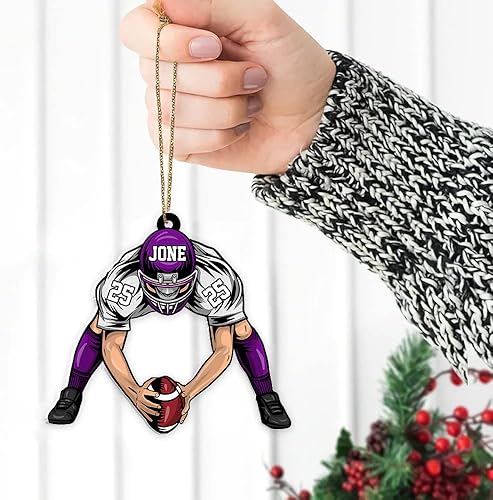 Miniatura 9 de Adorno acrílico de fútbol americano personalizado, adorno de Navidad estadounidense de fútbol americano 2023, decoración de árbol americano de