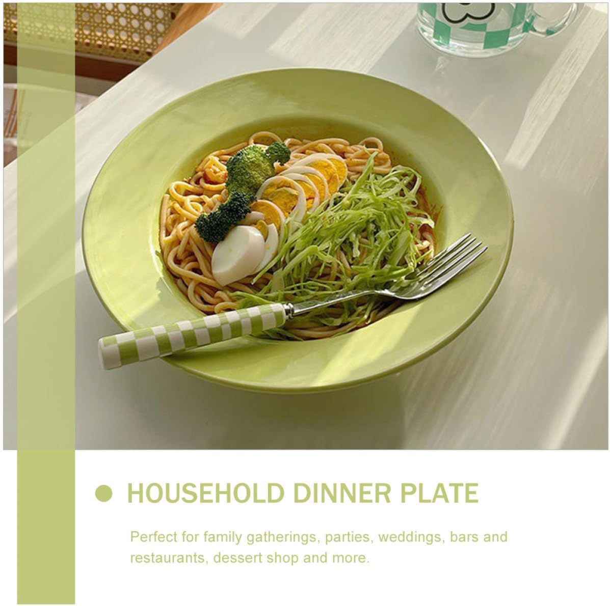 French Style Green Ceramic Straw Hat Dinner Plate Deep Pasta and Snack Serving Plate Restaurant and Home for Kitchen Essentials image 4
