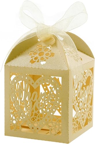 Miniatura 5 de COTOPHER Cajas cortadas con láser, 100 unidades, cajas de regalo de agradecimiento, cajas de regalo de boda, cajas de dulces de encaje para bodas,