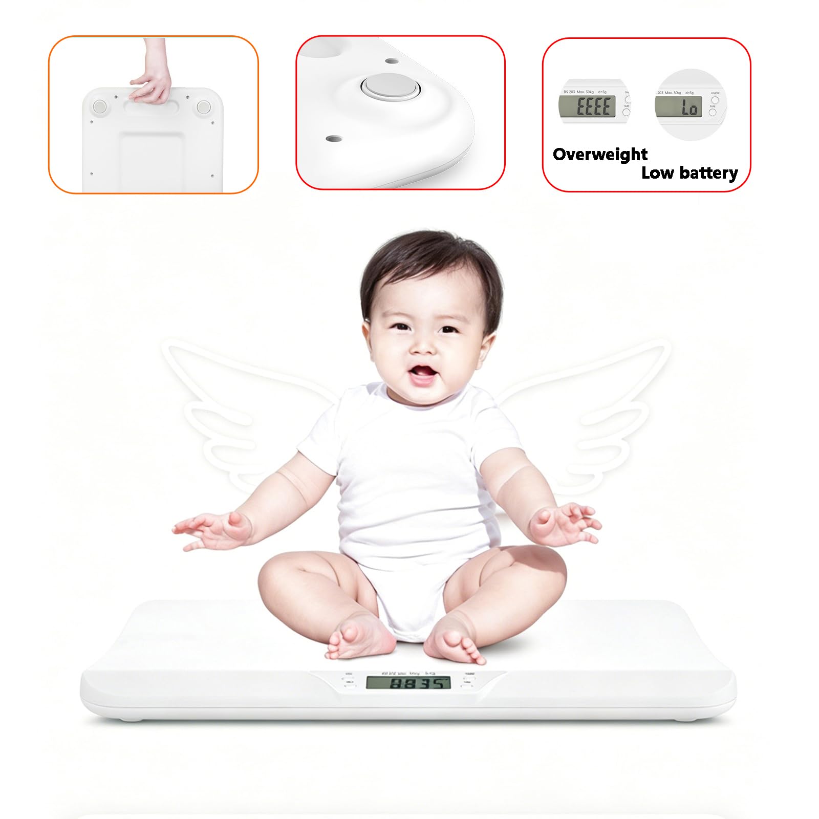 Bilancia digitale per bambini, fino a 30 kg/5 g, con funzione di supporto, per neonati, animali domestici, bambini e 4 unità, display a LED