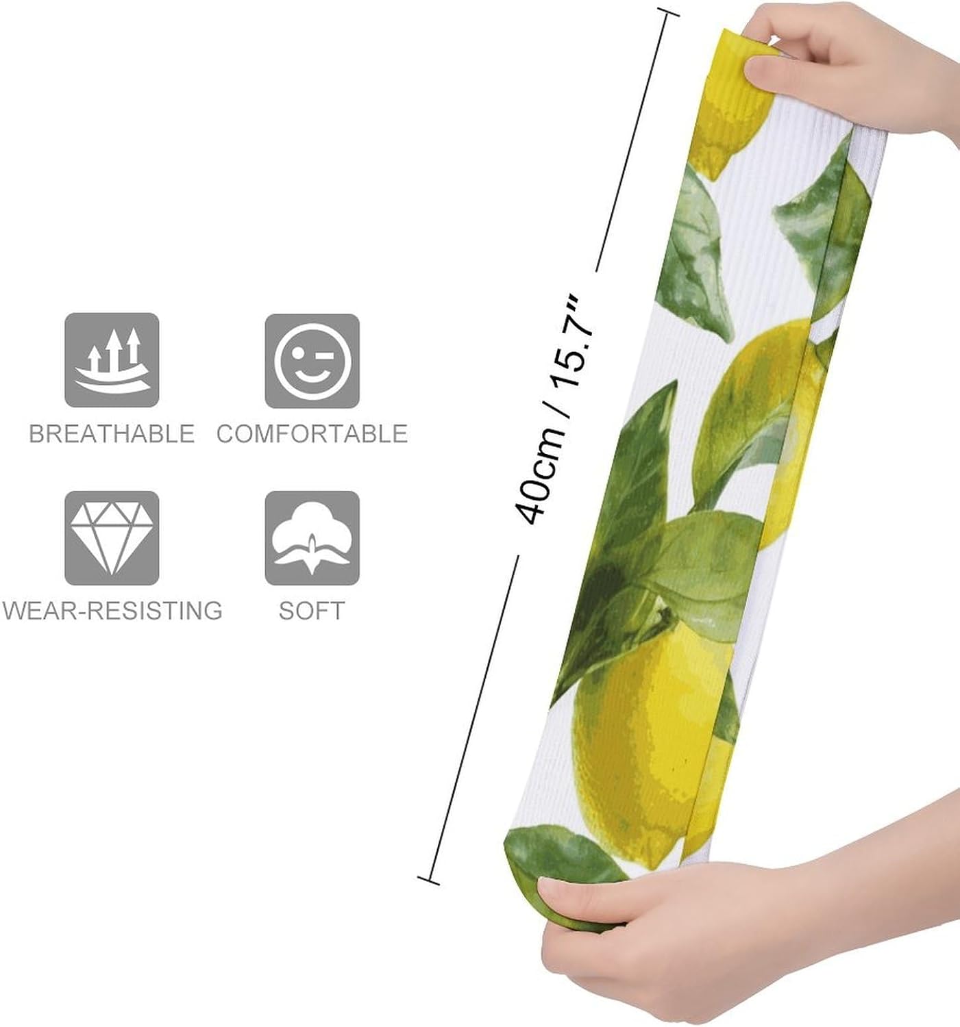 Breathable Crew Sock, Moisture Wicking, Athletic Calf Socks, Cozy | Lemon Branch Leaves Compression Socks for Women Men, Lightweight High Work Socks for Business, Casual