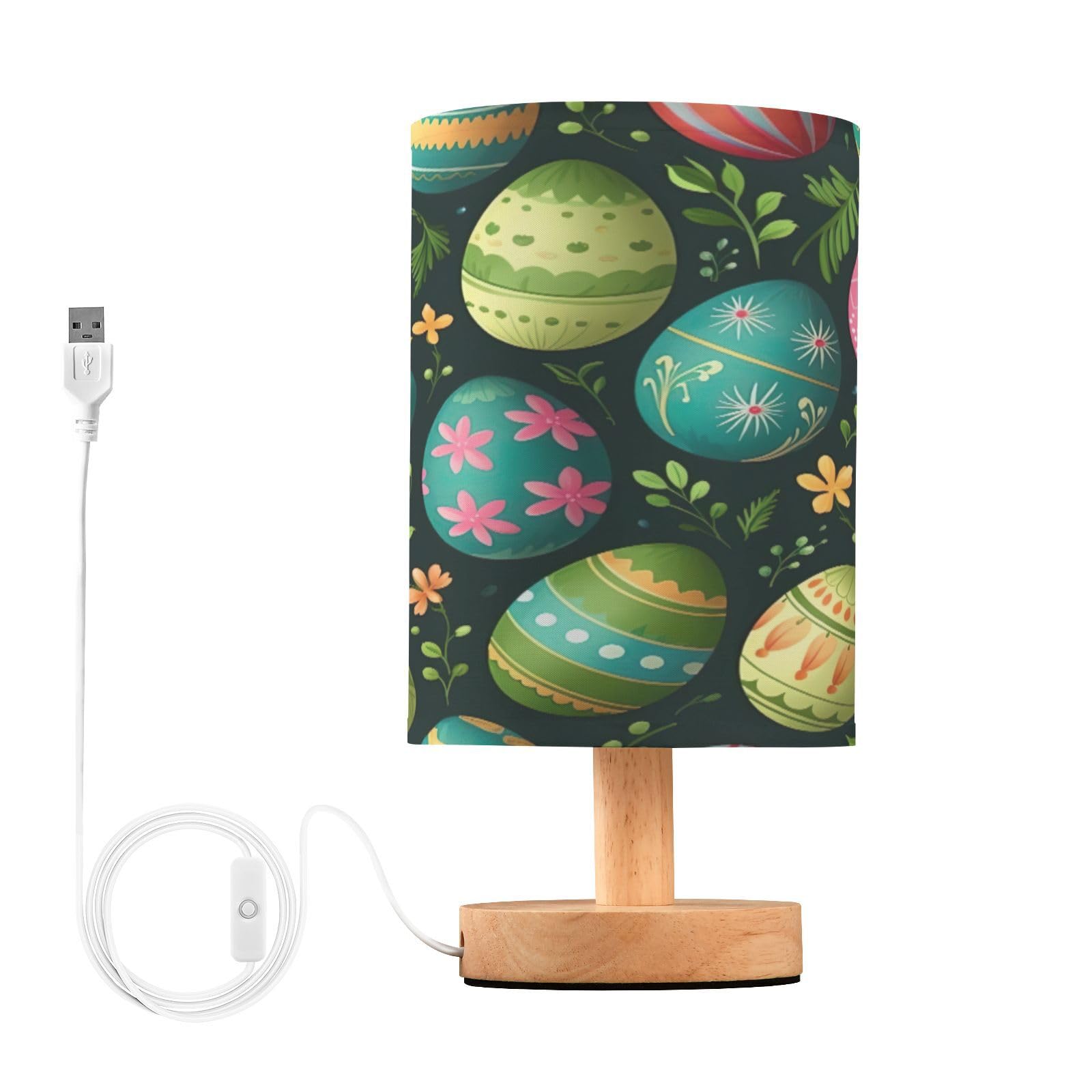 SDMKA Cute Easter Eggs Bedside Table Lamp for Bedroom, Minimalist Nightstand Lamp with Round Fabric Shade for Living Room, Office, No Bulb Required