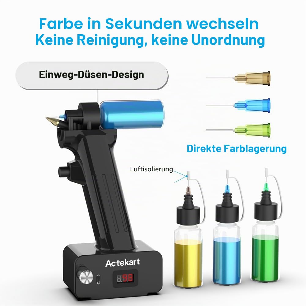 No-Clean Airbrush-Set mit Einwegdüse (50 Stück x 0,2 mm & 100 Stück x 0,3 mm & 100 Stück x 0,5 mm Einwegdüsen), wiederaufladbar, tragbar, schnurlos