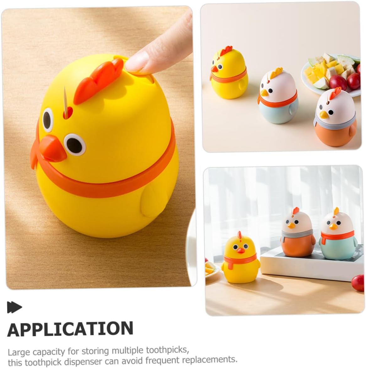 FUOYLOO 3pcs Pressing Type Toothpick Holder Desktop Dispenser Cute Chicken Shape Toothpick Case Storage Organizer for Home Kitchen Table Accessories