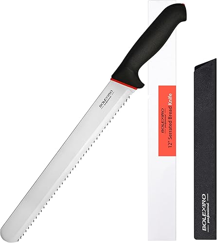 Cuchillo de pan dentado de 12 pulgadas, cuchillo de borde ondulado, cuchillo de cocina multiusos de acero inoxidable, cuchillo ancho profesional
